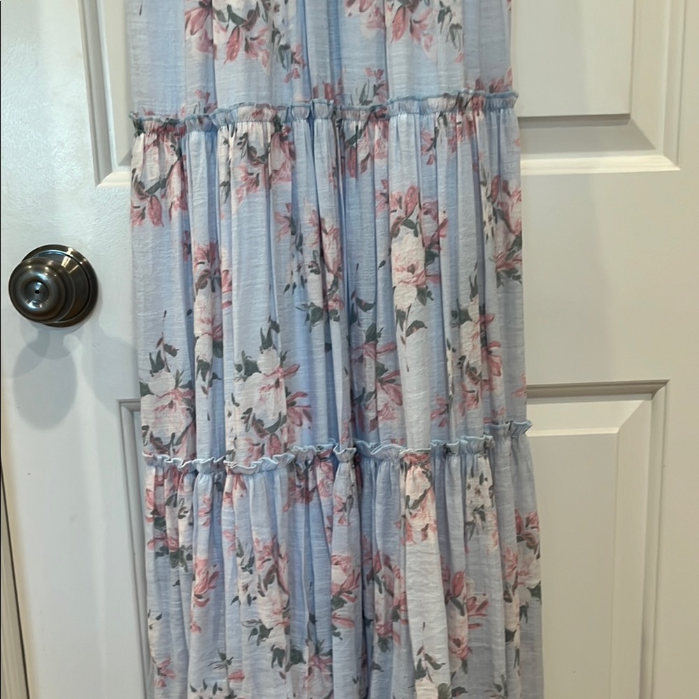 Altar'd State Blue Pleated Maxi Dress Sleeveless V-Neck - Picture 4 of 7